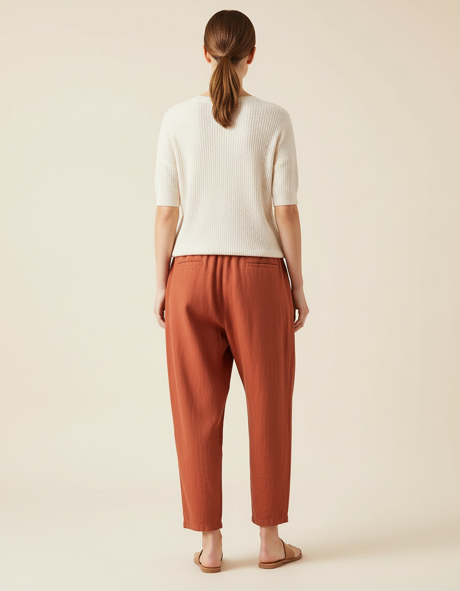 Pantalon Baggy Lin Coton Orange Ample Décontracté Femme - vue 2