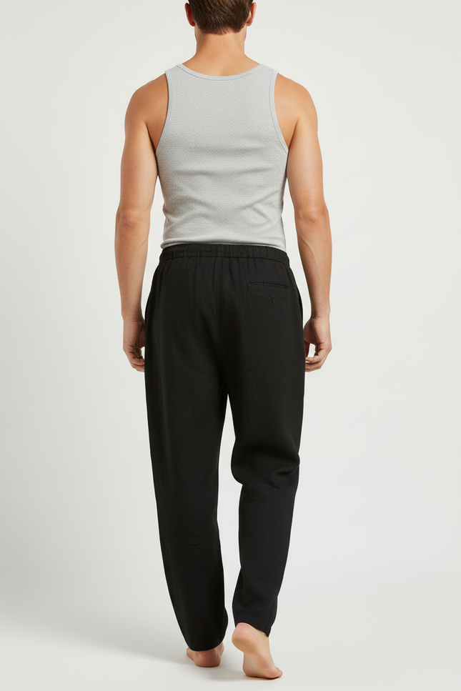 Pantalon Baggy Noir Lin Cordon Ample Homme - vue 2