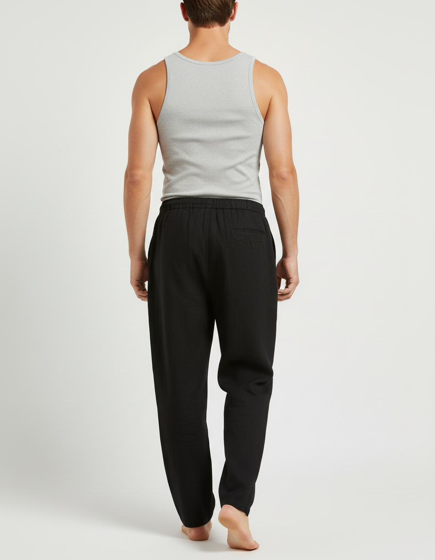 Pantalon Baggy Noir Lin Cordon Ample Homme - vue 2