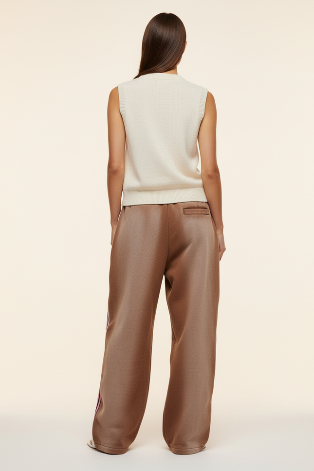 Pantalon Baggy Marron Rayures Roses Ample Sport - Molleton - vue 2