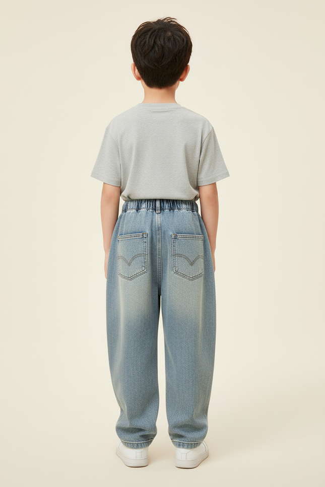 Pantalon Baggy Jean Bleu Délavé Ample Confortable Enfant - vue 2