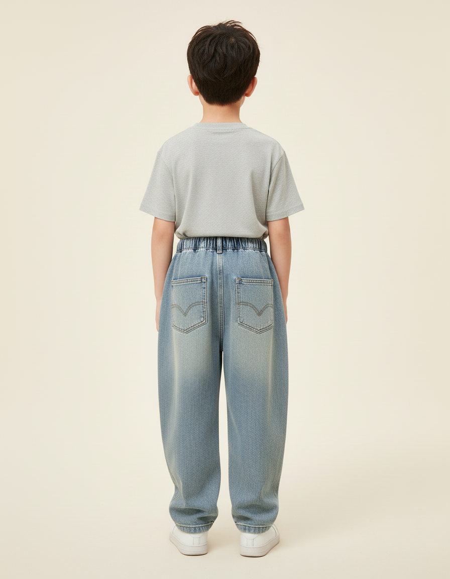 Pantalon Baggy Jean Bleu Délavé Ample Confortable Enfant - vue 2