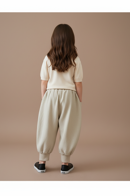 Pantalon Baggy Fille Beige Jogging - Molleton - vue 2
