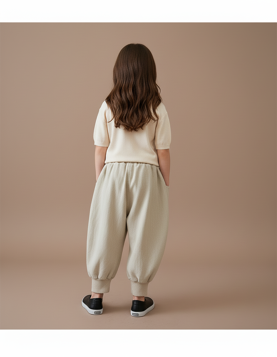 Pantalon Baggy Fille Beige Jogging - Molleton - vue 2