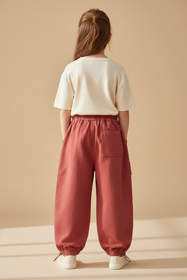 Pantalon Baggy Rouge Cargo Ample Confortable Enfant - Coton - vue 2