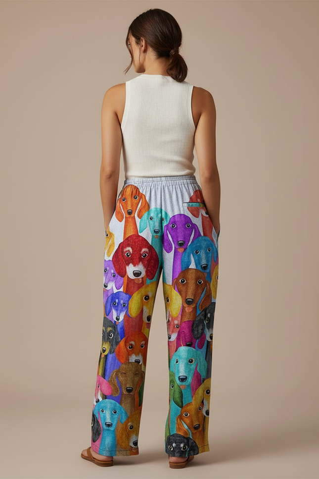 Pantalon Baggy Imprimé Chiens Colorés Ample Confortable Femme - Multicolore Polyester - vue 2