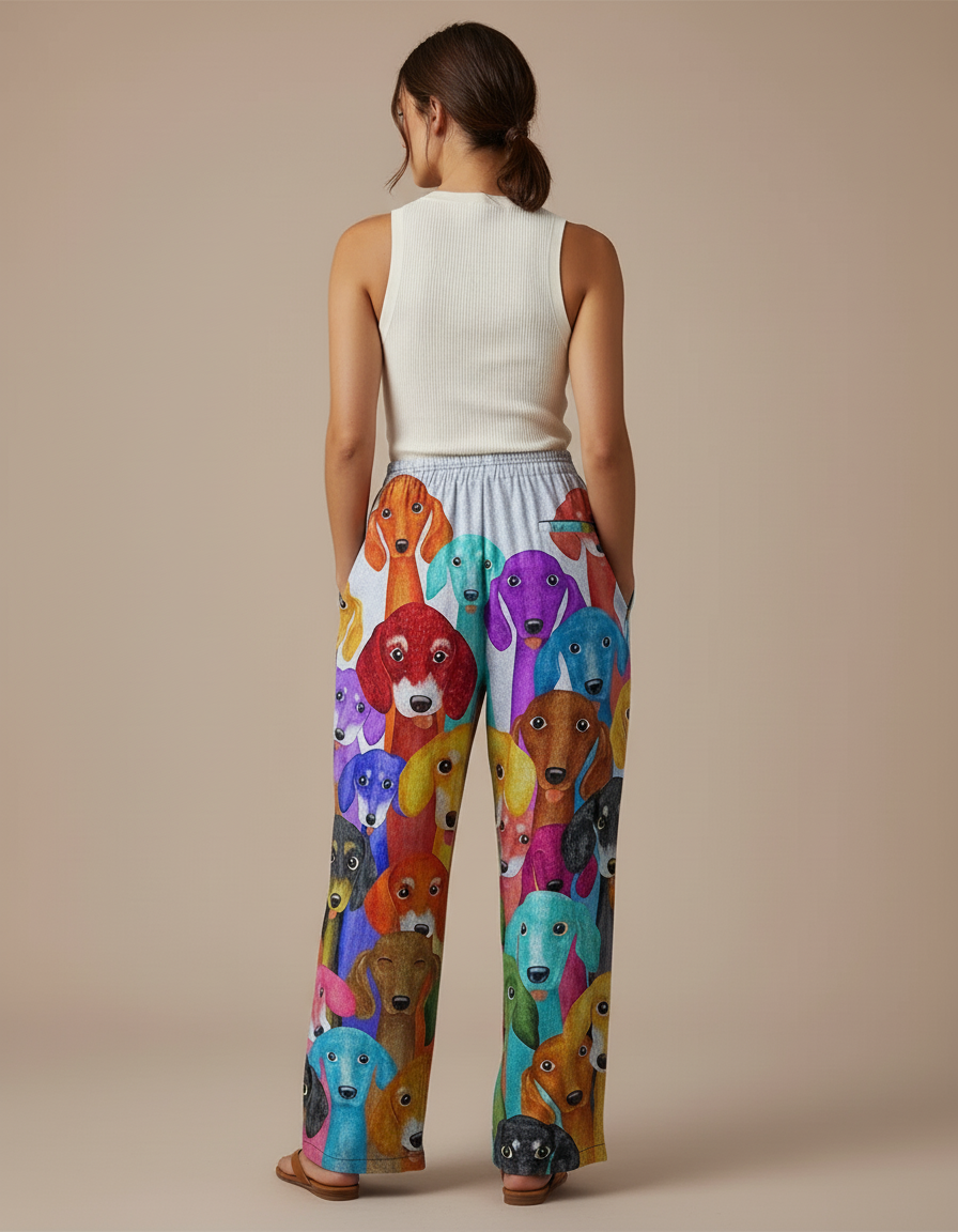 Pantalon Baggy Imprimé Chiens Colorés Ample Confortable Femme - Multicolore Polyester - vue 2