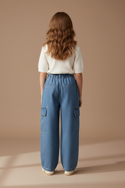 Pantalon Baggy Jean Bleu Ample Cargo Fille - vue 2