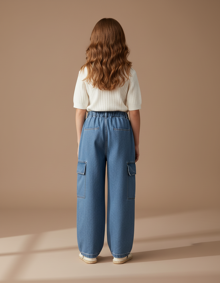 Pantalon Baggy Jean Bleu Ample Cargo Fille - vue 2