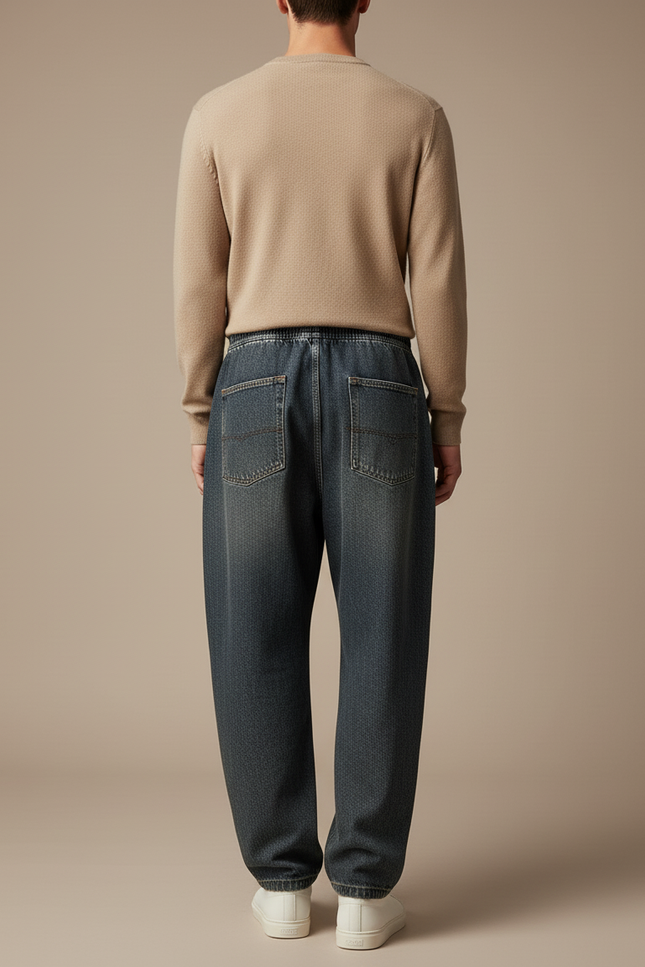 Pantalon Baggy Jean Denim Ample Décontracté Homme - Bleu - vue 2