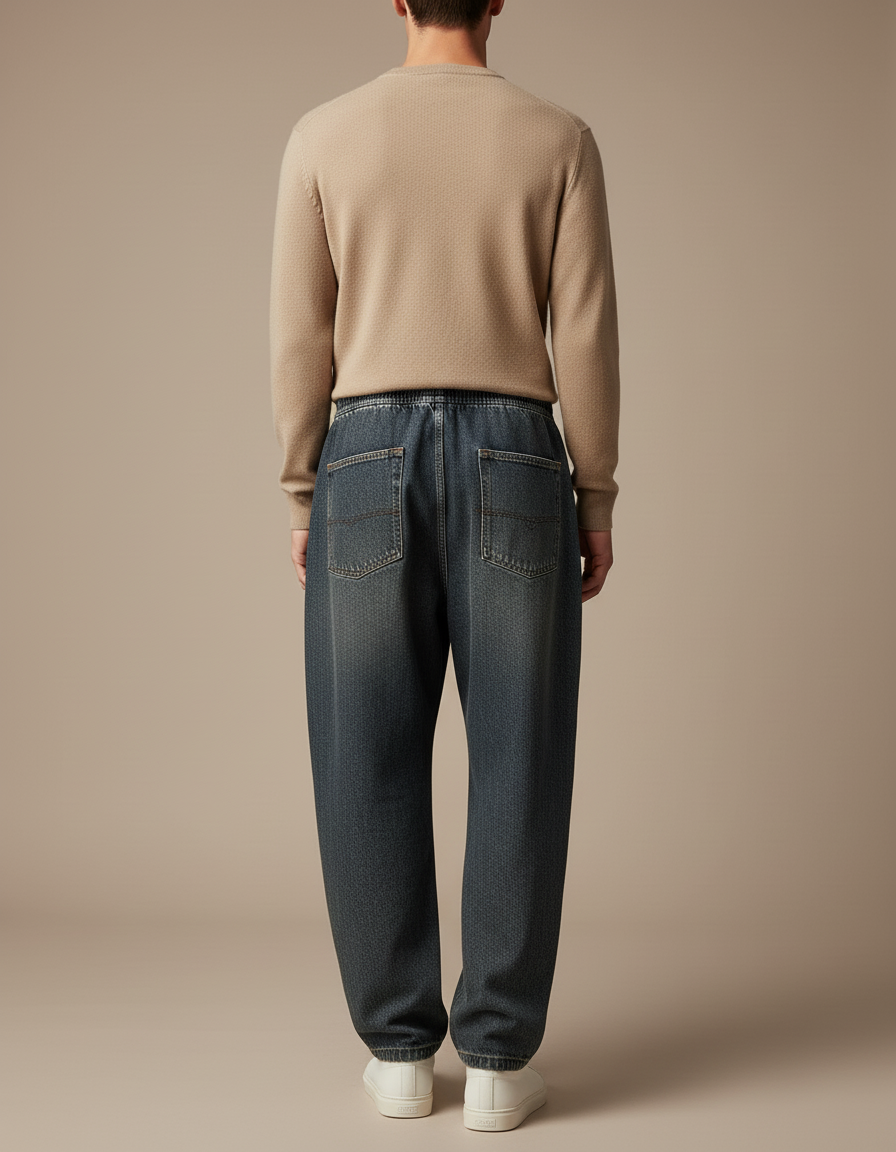 Pantalon Baggy Jean Denim Ample Décontracté Homme - Bleu - vue 2