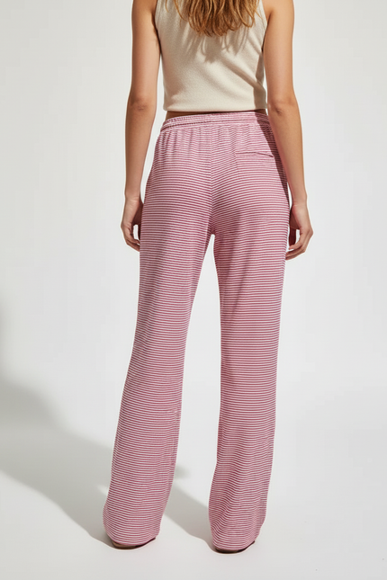 Pantalon Baggy Rayé Rose Ample Droit Cordon - Maille - vue 2