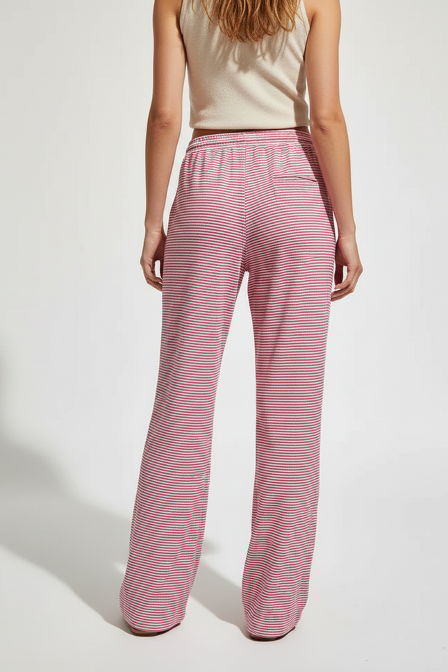Pantalon Baggy Rayé Rose Ample Droit Cordon - Maille - vue 2