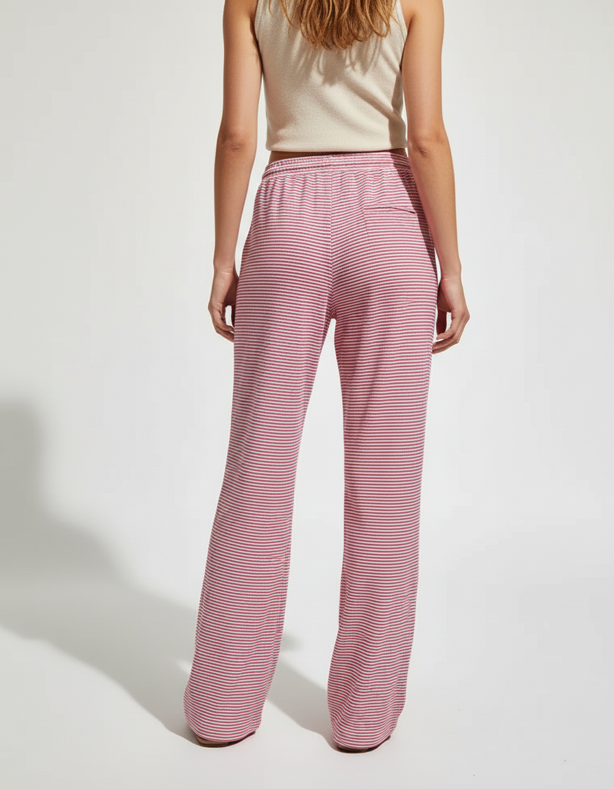 Pantalon Baggy Rayé Rose Ample Droit Cordon - Maille - vue 2