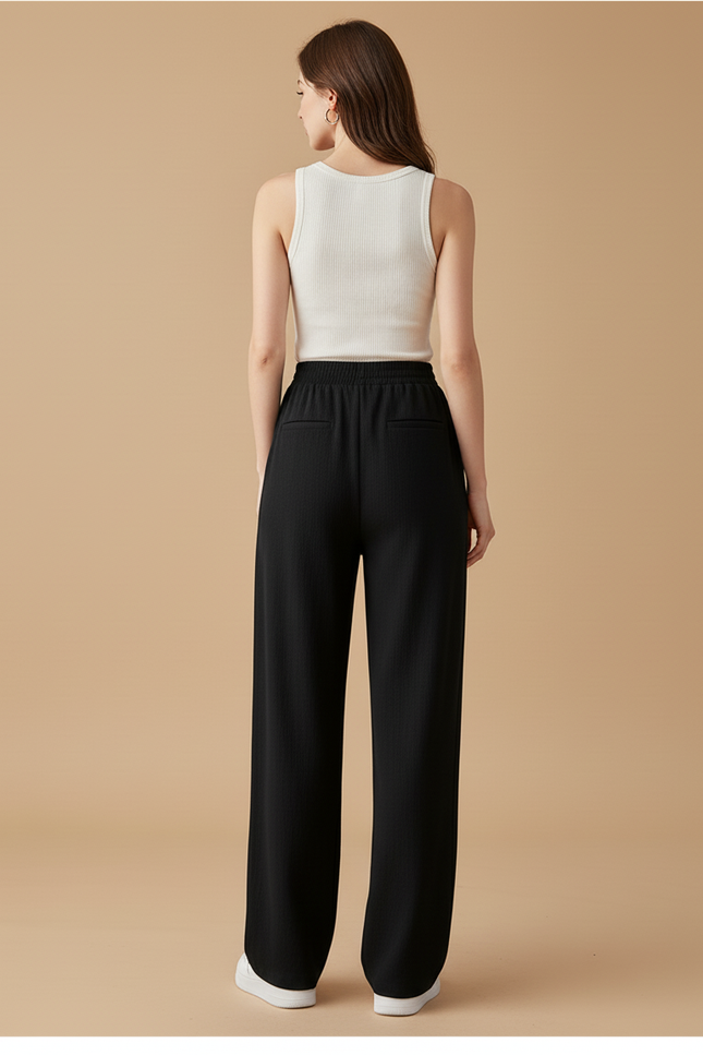 Pantalon Baggy Noir Ample Fluide Décontracté Femme - Viscose - vue 2