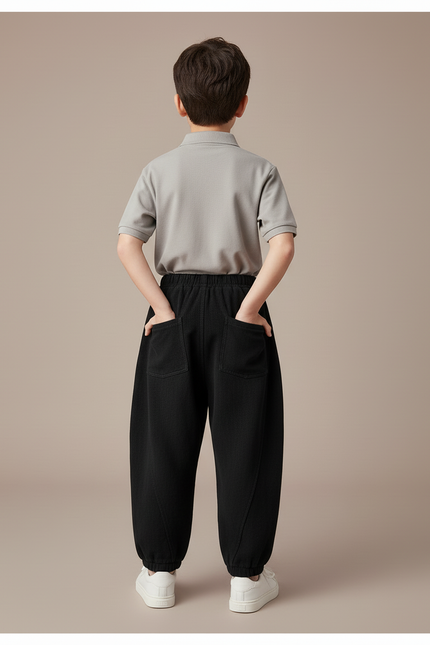 Pantalon Baggy Noir Ample Lin Décontracté Garçon - vue 2