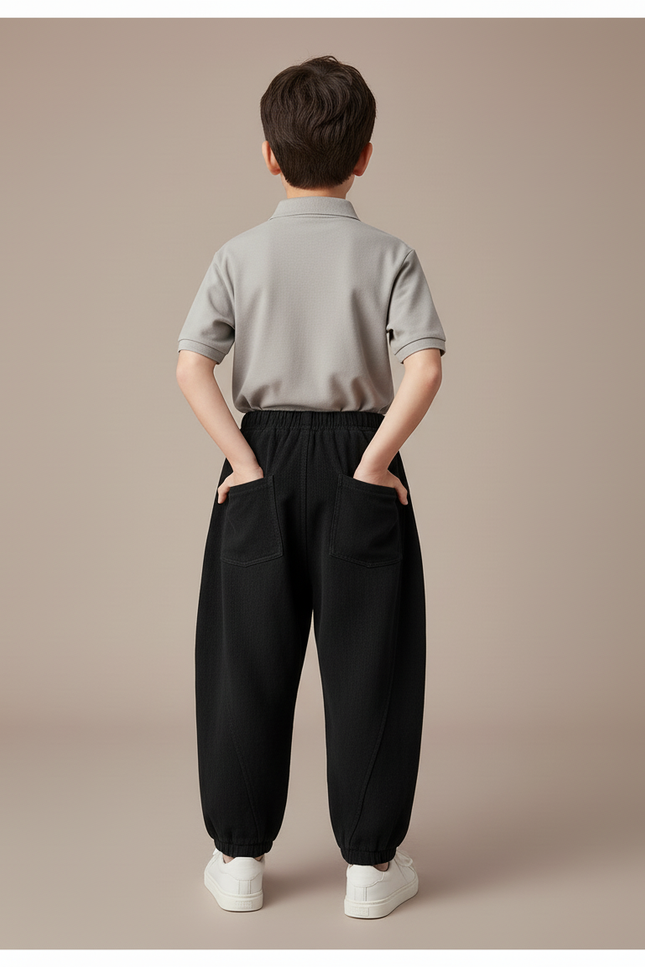 Pantalon Baggy Noir Ample Lin Décontracté Garçon - vue 2