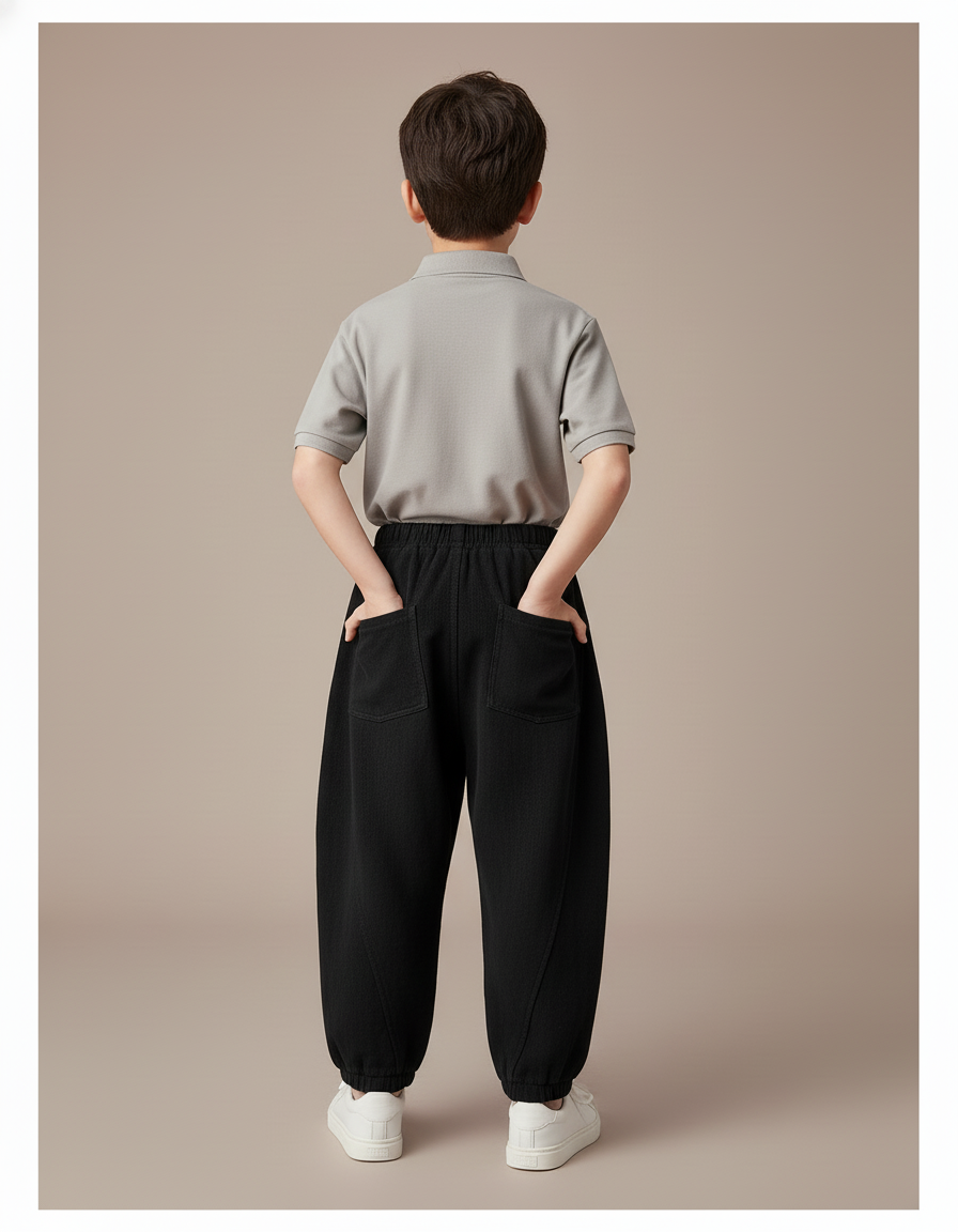 Pantalon Baggy Noir Ample Lin Décontracté Garçon - vue 2