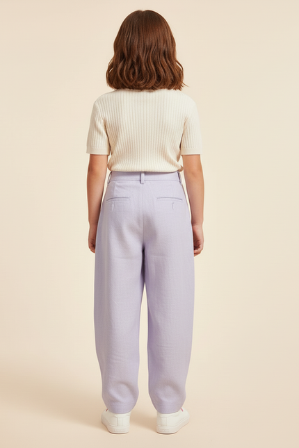 Pantalon Baggy Lilas Lin Ample Plissé Enfant - Violet - vue 2