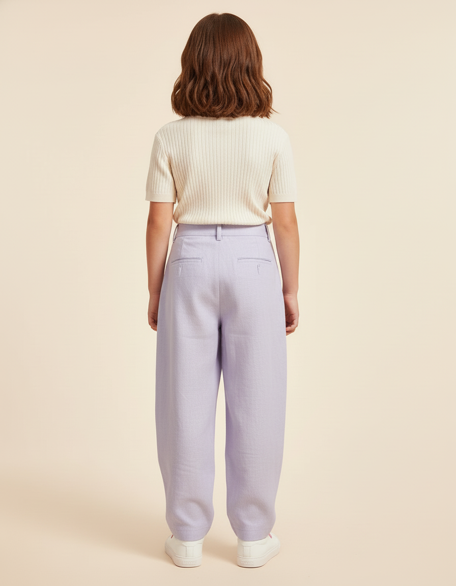 Pantalon Baggy Lilas Lin Ample Plissé Enfant - Violet - vue 2