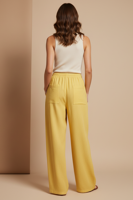 Pantalon Baggy Jaune Lin Ample Fluide Femme - vue 2