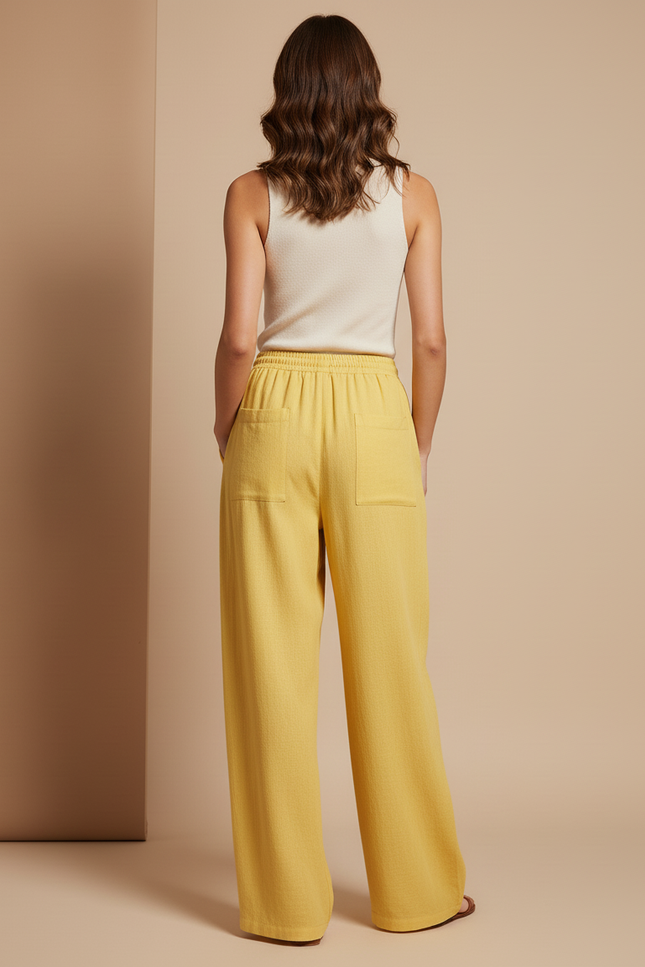 Pantalon Baggy Jaune Lin Ample Fluide Femme - vue 2