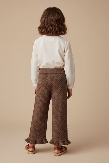 Pantalon Baggy Marron Tricoté Ample Volants Fille - Maille - vue 2