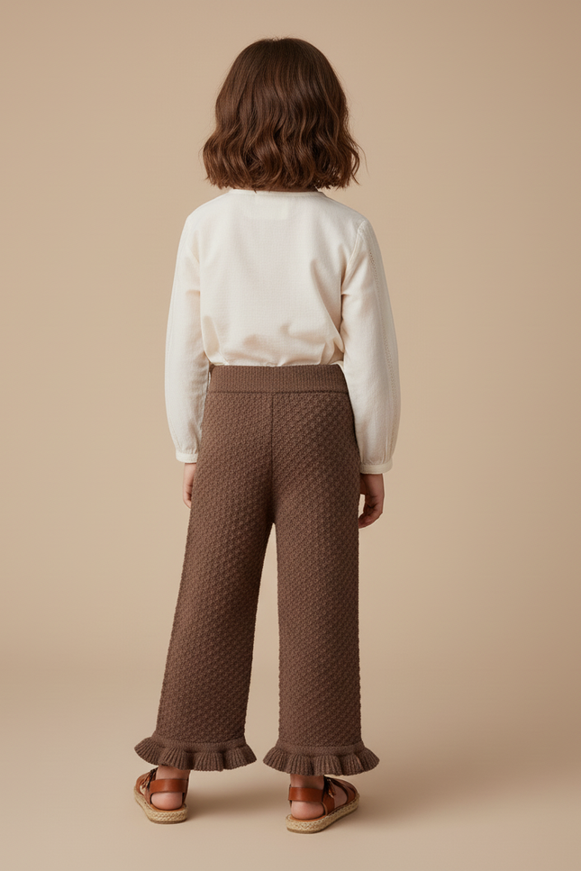 Pantalon Baggy Marron Tricoté Ample Volants Fille - Maille - vue 2