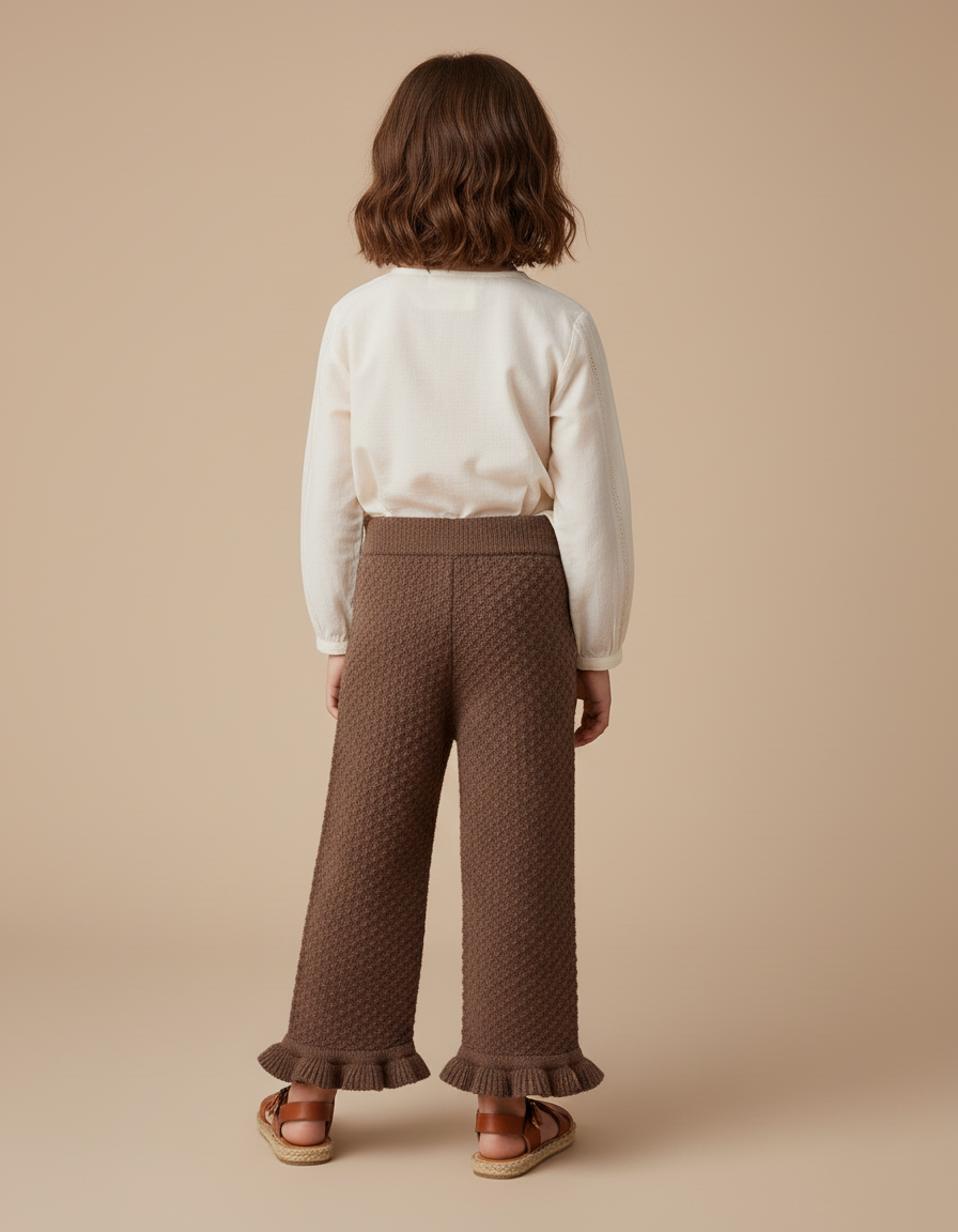 Pantalon Baggy Marron Tricoté Ample Volants Fille - Maille - vue 2