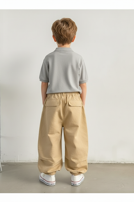Pantalon Baggy Beige Ample Cargo Décontracté Garçon - Toile - vue 2