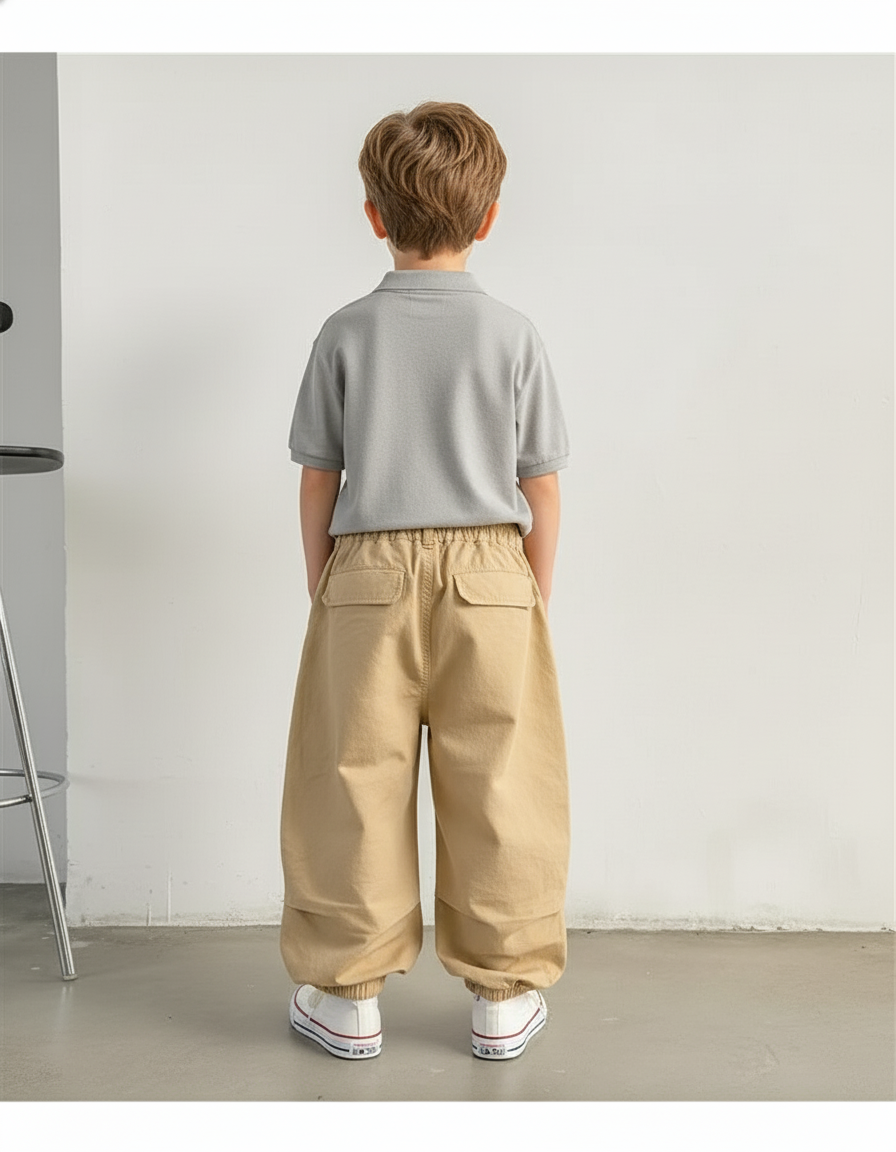 Pantalon Baggy Beige Ample Cargo Décontracté Garçon - Toile - vue 2