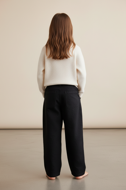 Pantalon Baggy Noir Brodé Floral Ample Décontracté - Coton - vue 2