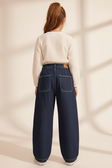 Pantalon Baggy Jean Ample Bleu Fille - Marine - vue 2