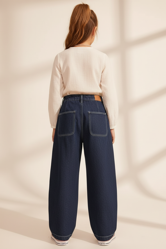 Pantalon Baggy Jean Ample Bleu Fille - Marine - vue 2