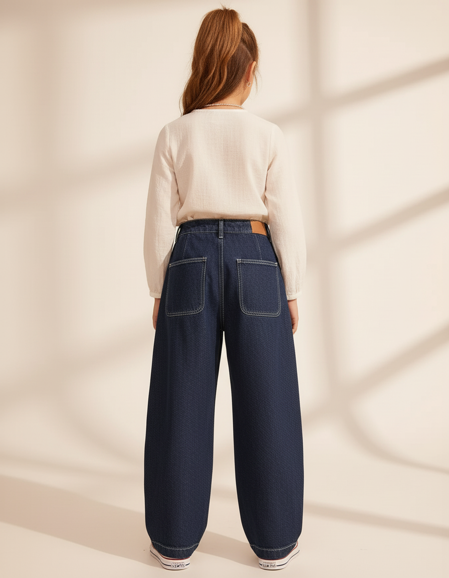 Pantalon Baggy Jean Ample Bleu Fille - Marine - vue 2