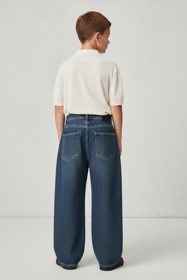 Pantalon Baggy Denim Large Plissé Décontracté - Bleu Jean - vue 2