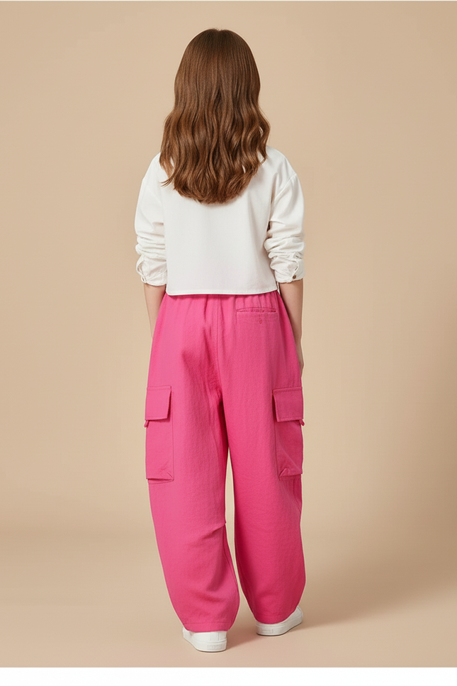 Pantalon Baggy Rose Cargo Ample Décontracté Enfant - Lin - vue 2