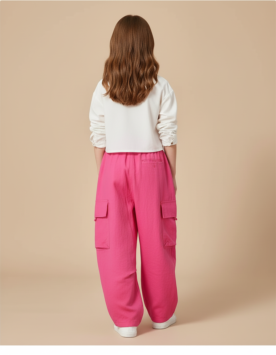 Pantalon Baggy Rose Cargo Ample Décontracté Enfant - Lin - vue 2