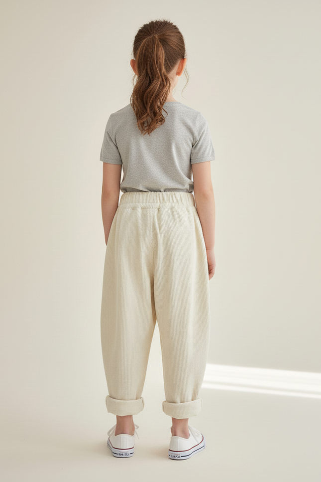 Pantalon Baggy Côtelé Écru Ample Confortable Enfant - Beige Cordé - vue 2