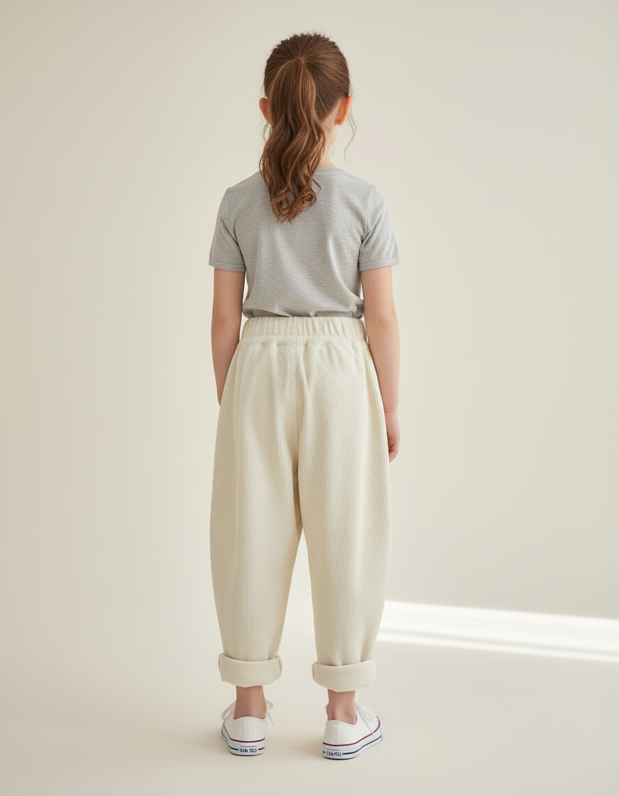 Pantalon Baggy Côtelé Écru Ample Confortable Enfant - Beige Cordé - vue 2