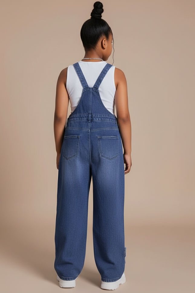Pantalon Baggy Bleu Jean Étoiles Déchirées Ample Enfant - vue 2