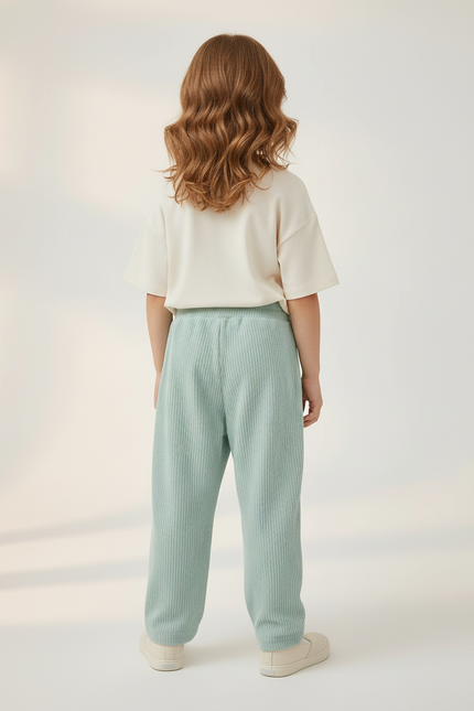 Pantalon Baggy Vert Menthe Côtelé Ample Enfant - Maille - vue 2
