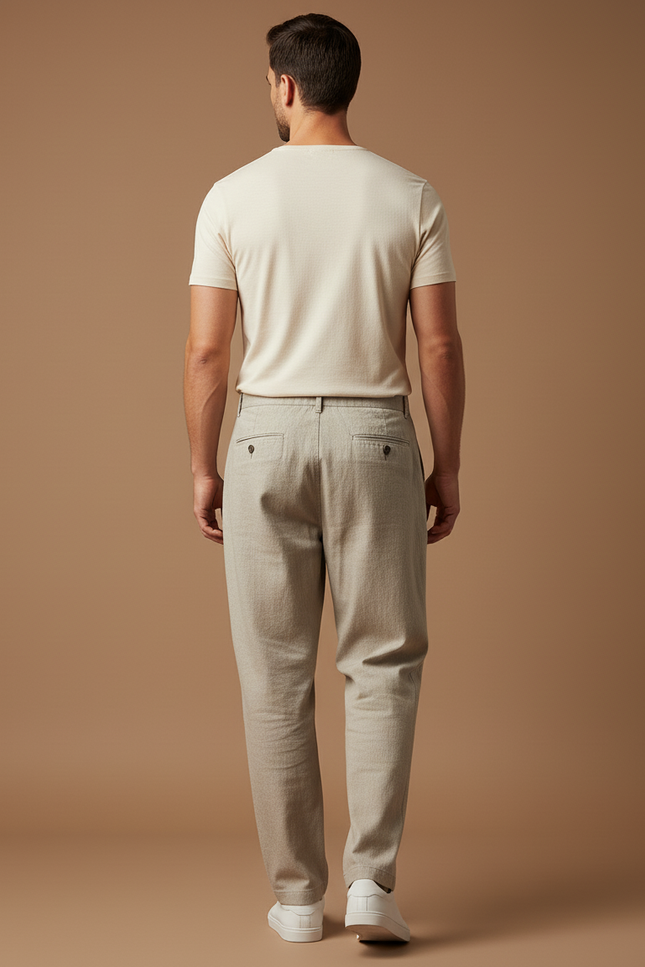 Pantalon Baggy Beige Droit Coton Léger Homme - vue 2