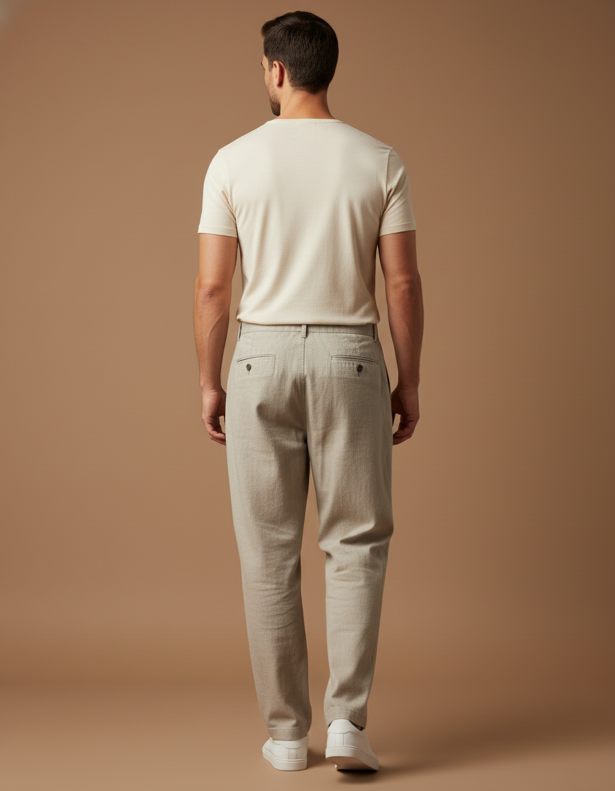 Pantalon Baggy Beige Droit Coton Léger Homme - vue 2