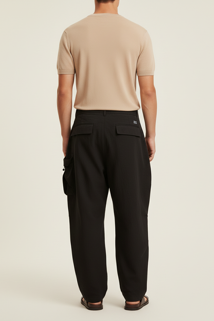 Pantalon Baggy Noir Cargo Plissé Ample Homme - Polyester - vue 2
