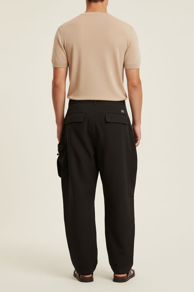Pantalon Baggy Noir Cargo Plissé Ample Homme - Polyester - vue 2