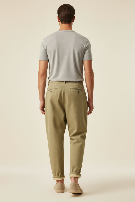 Pantalon Baggy Kaki Ample Plissé Décontracté Homme - Toile - vue 2
