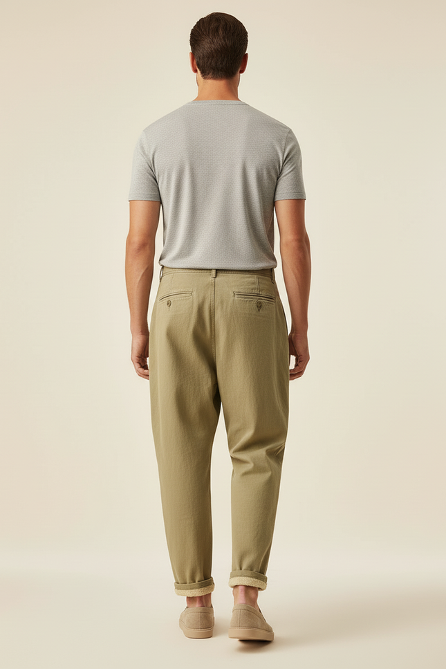 Pantalon Baggy Kaki Ample Plissé Décontracté Homme - Toile - vue 2