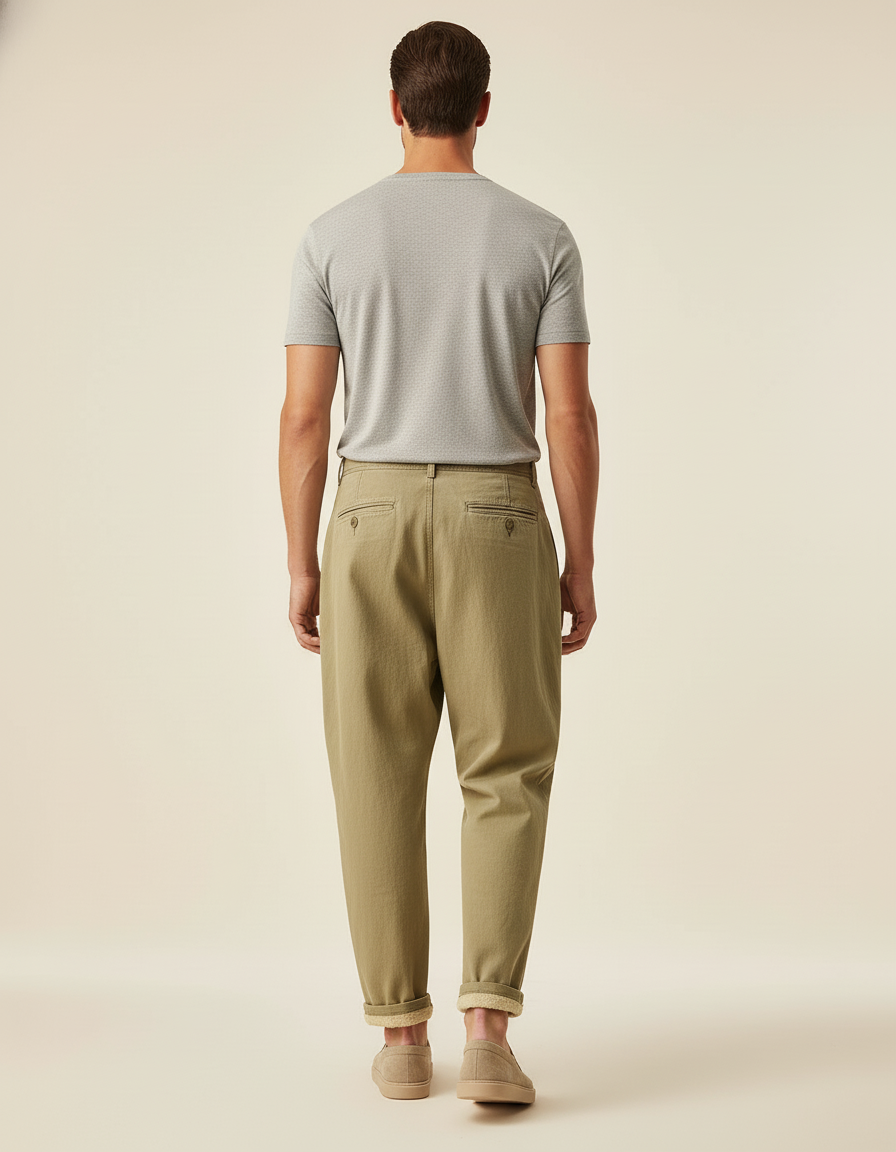 Pantalon Baggy Kaki Ample Plissé Décontracté Homme - Toile - vue 2