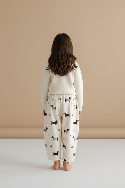 Pantalon Baggy Crème Coton Imprimé Chiens Ample Enfant - Blanc - vue 2